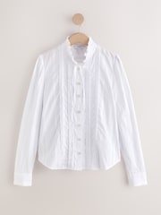 White Piecrust Collar Tie Detail Long Sleeve Blouse - Image 6 of 8