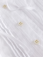 White Piecrust Collar Tie Detail Long Sleeve Blouse - Image 7 of 8