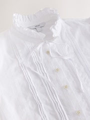 White Piecrust Collar Tie Detail Long Sleeve Blouse - Image 8 of 8