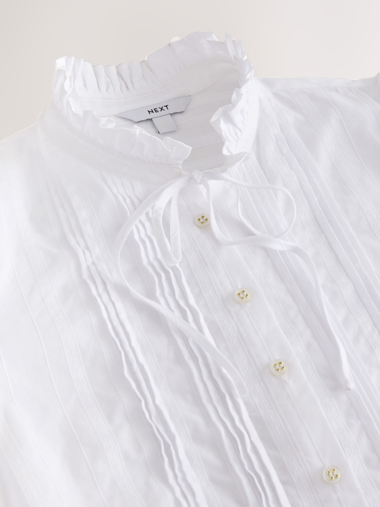 White Piecrust Collar Tie Detail Long Sleeve Blouse - Image 8 of 8