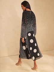 Love & Roses Black Spot Chiffon Godet Skirt Midi Dress - Image 4 of 4