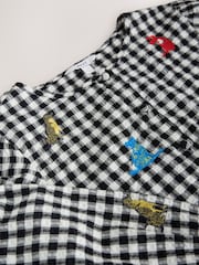 Black/White Gingham Embroidered Dog Print Peplum Long Sleeve Blouse - Image 3 of 3