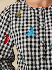 Estampado de perro bordado a cuadros blancos y negros - Blusa peplum de manga larga - Imagen 5 de 8