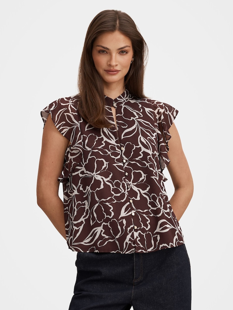 Forever New Brown Tullia Ruffle Sleeves Blouse - Image 1 of 5