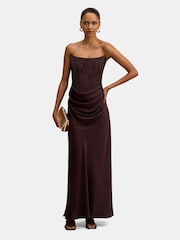 Forever New Brown Ivy Petite Lace Corset Maxi Dress - Image 1 of 4