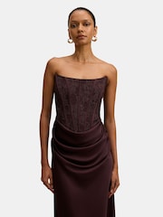 Forever New Brown Ivy Petite Lace Corset Maxi Dress - Image 3 of 4