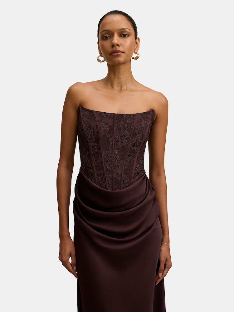 brown long leather dress Six Stories Women's Twist Strap Corset Maxi Dress