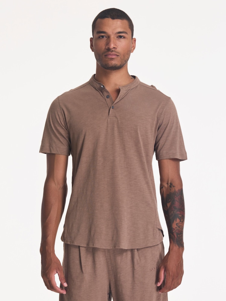 Religion Brown Orson Slub Polo Shirt - Image 1 of 4 Religion Brown Orson Slub Polo Shirt - Image 1 of 4