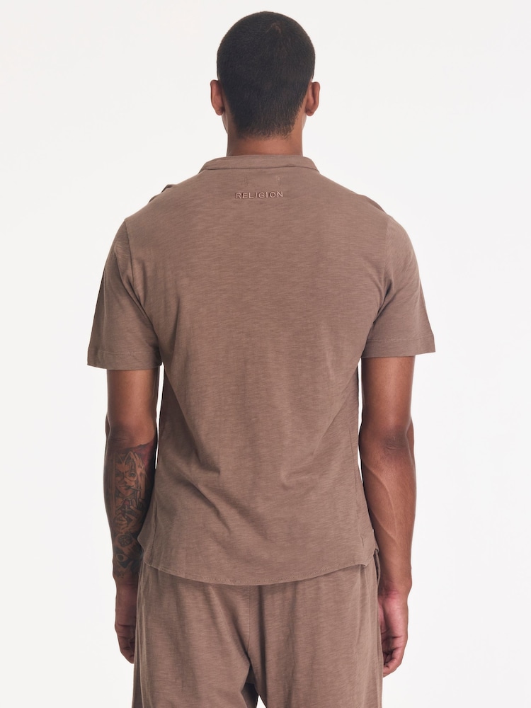 Religion Brown Orson Slub Polo Shirt - Image 2 of 4 Religion Brown Orson Slub Polo Shirt - Image 2 of 4