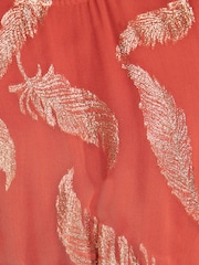 Love & Roses Rust Brown Metallic Feather Crew Neck Maxi Dress - Image 5 of 5