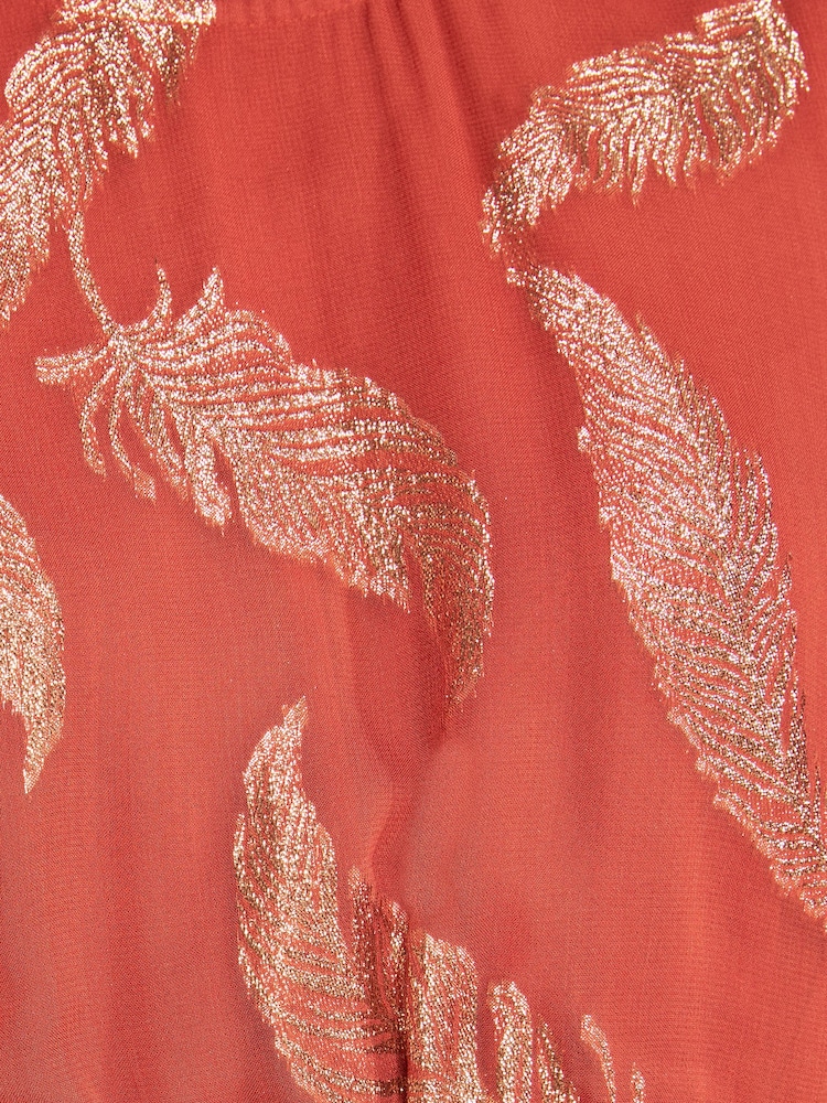 Love & Roses Rust Brown Metallic Feather Crew Neck Maxi Dress - Image 5 of 5 Love & Roses Rust Brown Metallic Feather Crew Neck Maxi Dress - Image 5 of 5