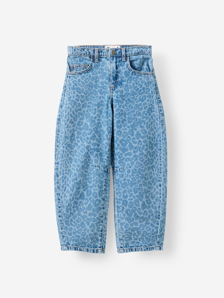 Cotton On Blue - Leopard Unisex Barrel Leg Denim Jeans - Image 1 of 3 Cotton On Blue - Leopard Unisex Barrel Leg Denim Jeans - Image 1 of 3