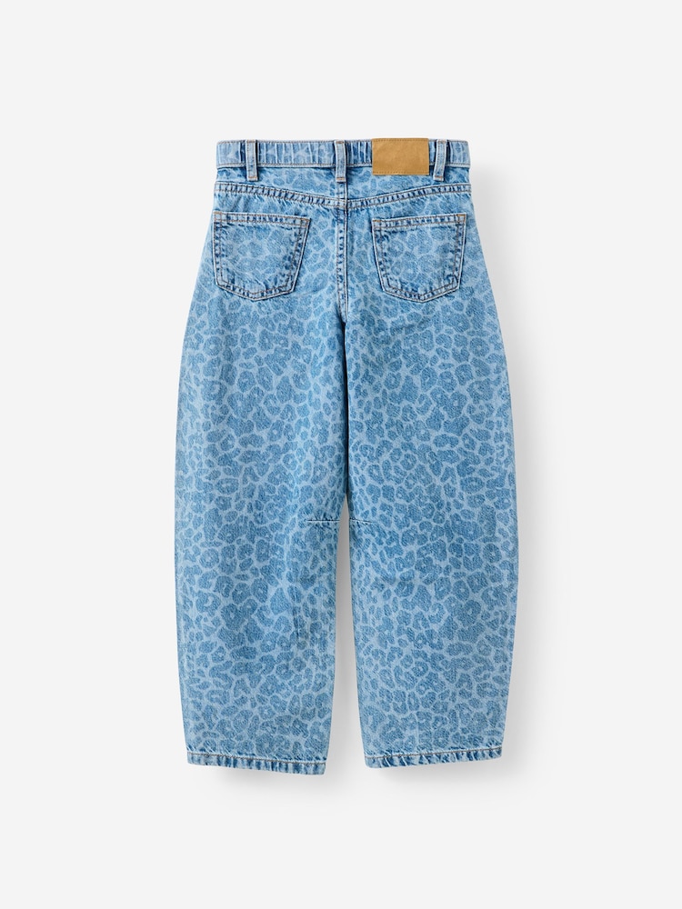 Cotton On Blue - Leopard Unisex Barrel Leg Denim Jeans - Image 2 of 3 Cotton On Blue - Leopard Unisex Barrel Leg Denim Jeans - Image 2 of 3