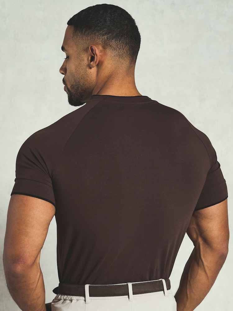 Tailored Athlete Brown Muscle Fit Fine Tipped T-Shirt - Image 2 of 7 Tailored Athlete Brown Muscle Fit Fine Tipped T-Shirt - Image 2 of 7