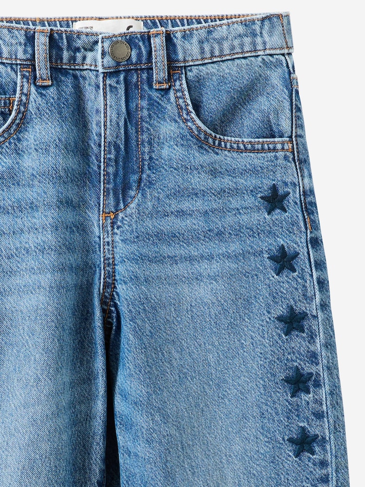 Cotton On Blue - Embroidered Stars Unisex Barrel Leg Denim Jeans - Image 3 of 3