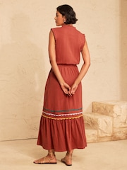 Marrón óxido - Love & Roses Ric Rac Flutter and Frill Sleeves Jersey Midi Dress - Imagen 4 de 4