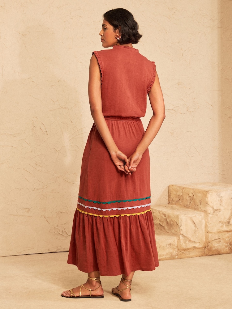 Marrón óxido - Love & Roses Ric Rac Flutter and Frill Sleeves Jersey Midi Dress - Imagen 4 de 4 Marrón óxido - Love & Roses Ric Rac Flutter and Frill Sleeves Jersey Midi Dress - Imagen 4 de 4