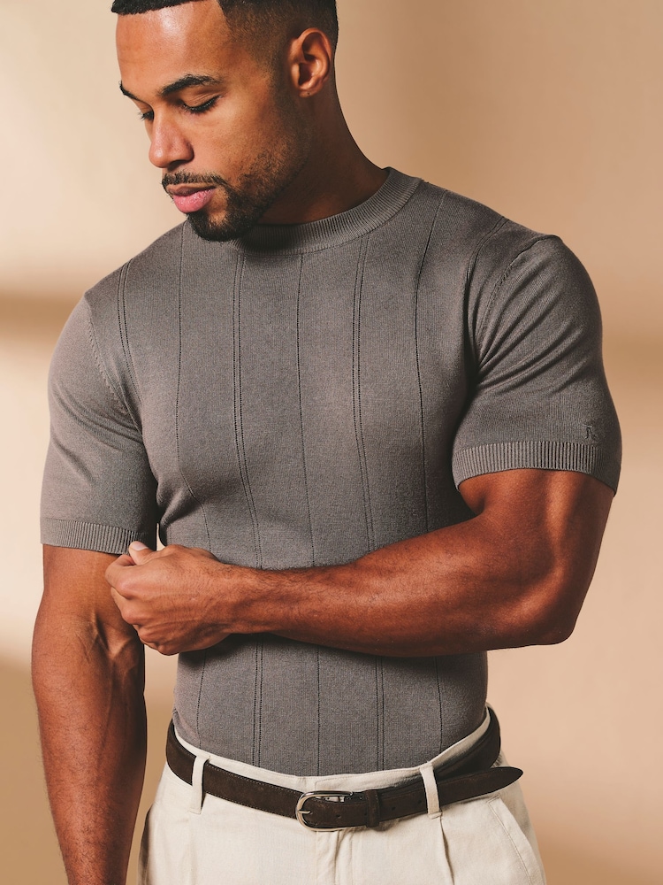 Tailored Athlete Natural Muscle Fit Vertical Stripe Knitted T-Shirt - Image 1 of 7