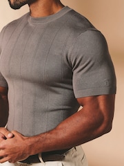 Tailored Athlete Natural Muscle Fit Vertical Stripe Knitted T-Shirt - Image 5 of 7