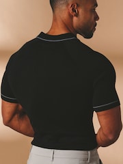 Tailored Athlete Muscle Fit Tipped Knitted Zip Neck Polo Shirt - Image 2 of 7