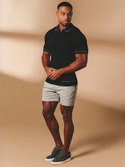 Tailored Athlete Muscle Fit Tipped Knitted Zip Neck Polo Shirt - Image 3 of 7