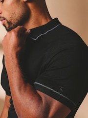 Tailored Athlete Muscle Fit Tipped Knitted Zip Neck Polo Shirt - Image 6 of 7