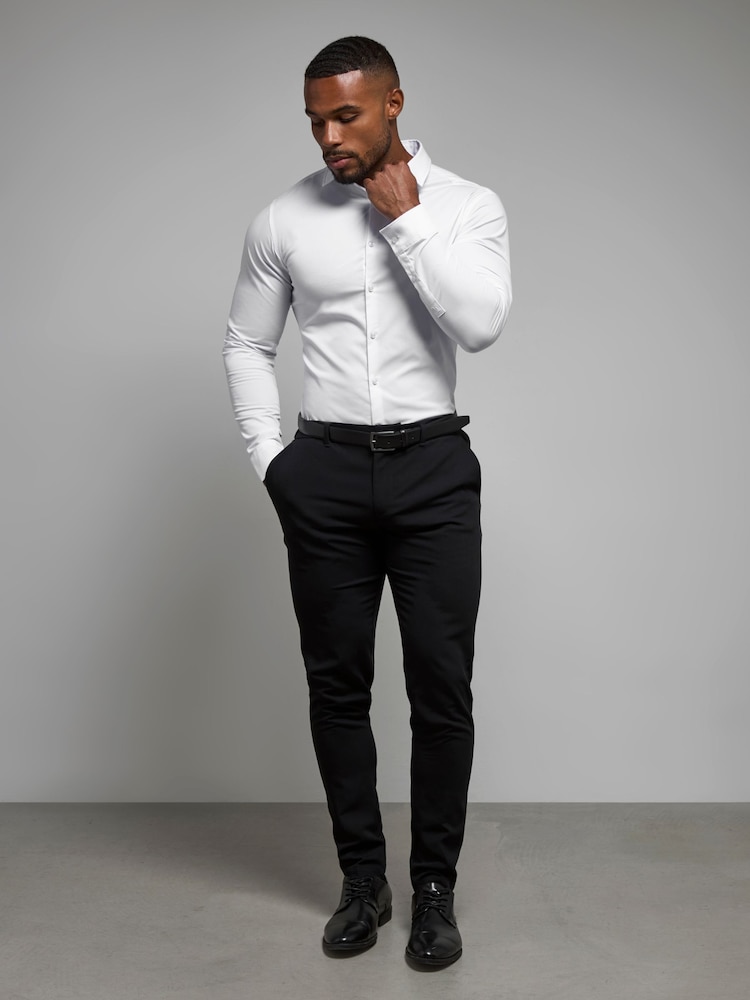 black undershirt white dress shirt The Black Tux Stretch Cotton Dress Shirt-Classic In White