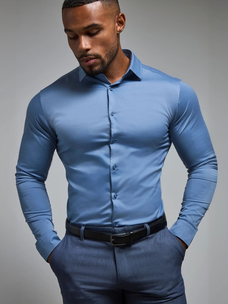 Tailored Athlete Steel Blue Muscle Fit Dress Shirt - Image 1 of 7