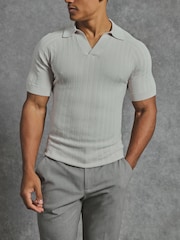 Tailored Athlete Green Muscle Fit Vertical Stripe Knitted Polo Shirt - Image 1 of 7