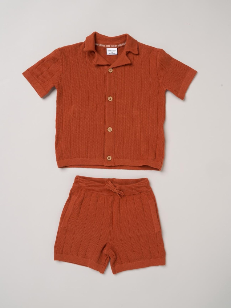 Little Gent Orange True Knit Resort Shirt And Shorts - Image 1 of 5