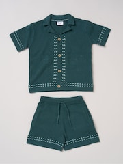 Little Gent Blue True Knit Resort Shirt And Shorts - Image 1 of 5