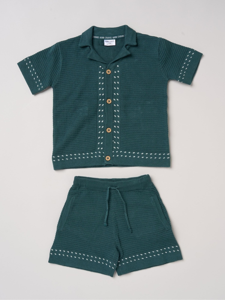 Little Gent Blue True Knit Resort Shirt And Shorts - Image 1 of 5