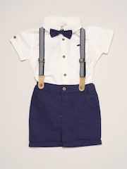 Little Gent Blue Mock Shirt Bodysuit Shorts And Bowtie Outfit Set - Image 1 of 5