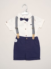 Little Gent Blue Mock Shirt Bodysuit Shorts And Bowtie Outfit Set - Image 2 of 5