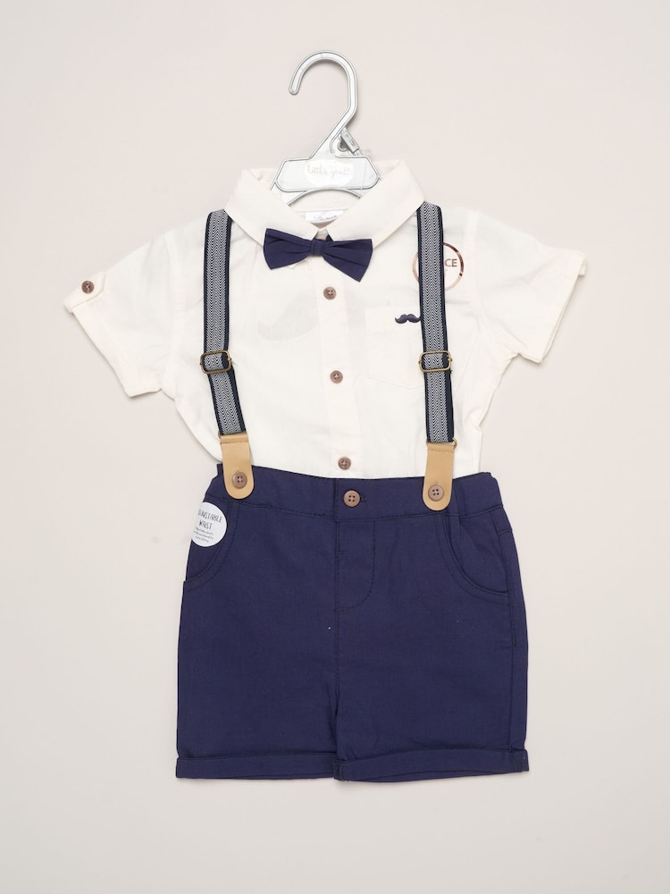 Little Gent Blue Mock Shirt Bodysuit Shorts And Bowtie Outfit Set - Image 2 of 5