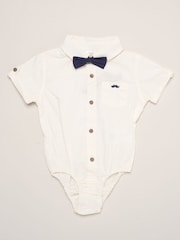 Little Gent Blue Mock Shirt Bodysuit Shorts And Bowtie Outfit Set - Image 4 of 5