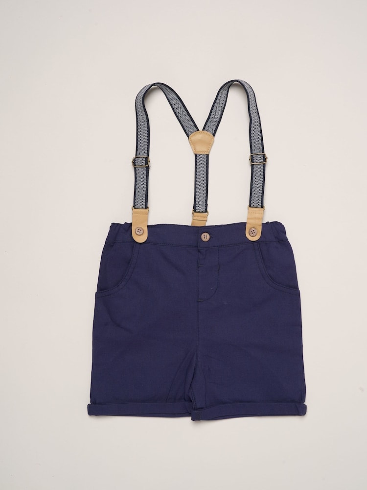 Little Gent Blue Mock Shirt Bodysuit Shorts And Bowtie Outfit Set - Image 5 of 5