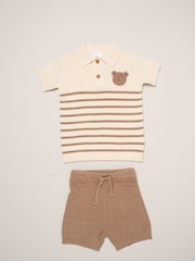 Little Gent Brown True Knit Shirt And Shorts With Crochet Bear - Image 1 of 5
