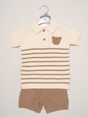 Little Gent Brown True Knit Shirt And Shorts With Crochet Bear - Image 2 of 5