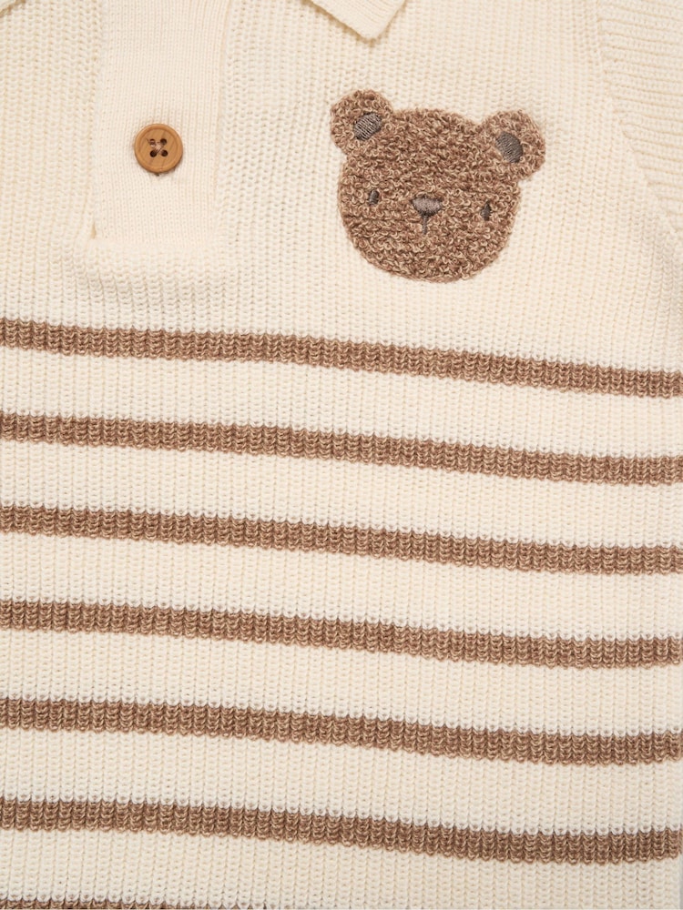 Little Gent Brown True Knit Shirt And Shorts With Crochet Bear - Image 5 of 5
