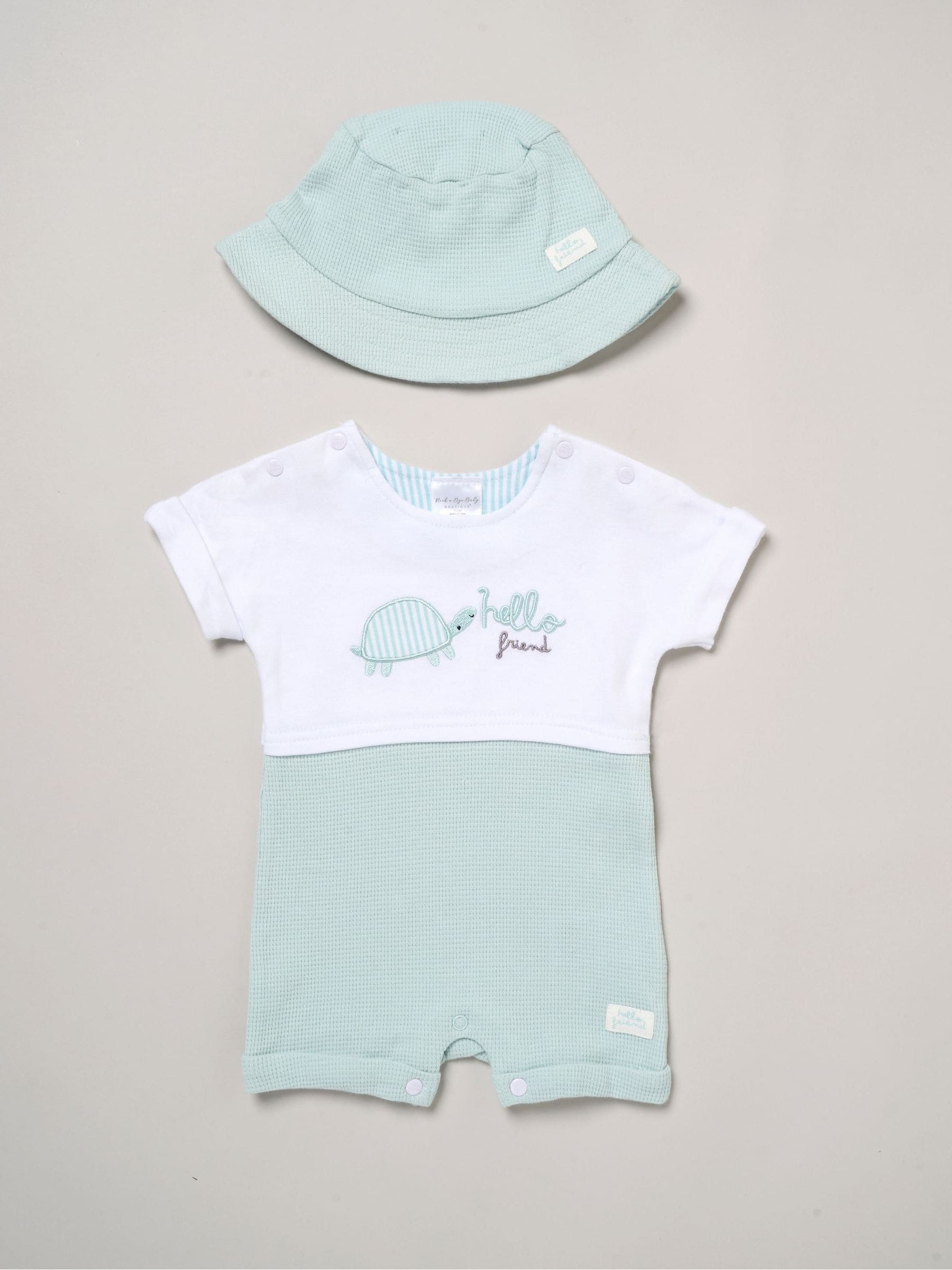 Turtle Printed Romper And Hat Outfit Kids Set - - Image 2