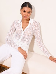Lipsy Cream Lace Fitted Long Sleeve Shirt - Image 2 of 5