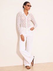 Lipsy Cream Lace Fitted Long Sleeve Shirt - Image 3 of 5