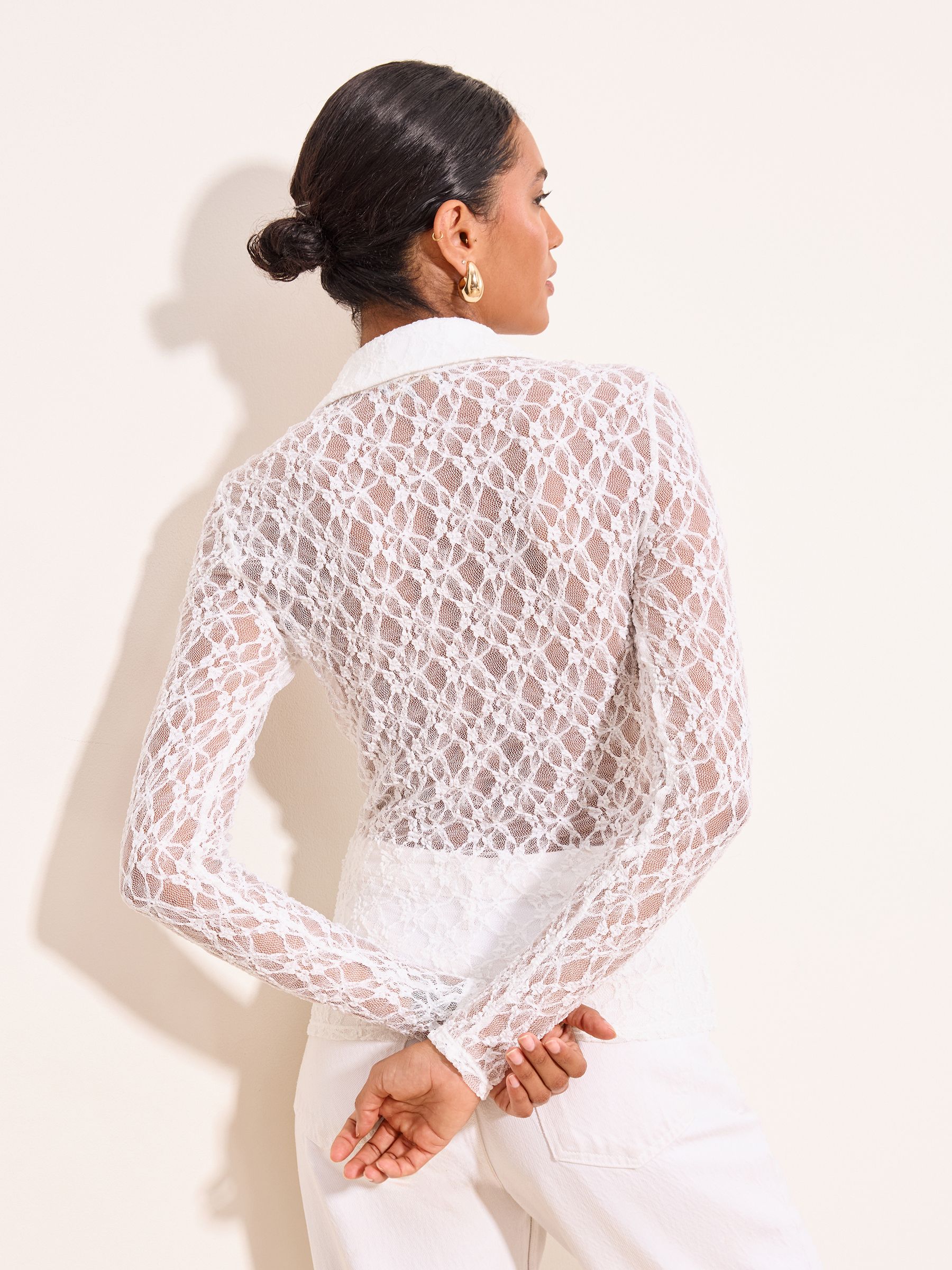 Buy Lipsy White Lace Fitted Long Sleeve Shirt from Next USA