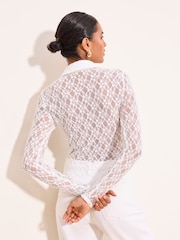 Lipsy Cream Lace Fitted Long Sleeve Shirt - Image 5 of 5