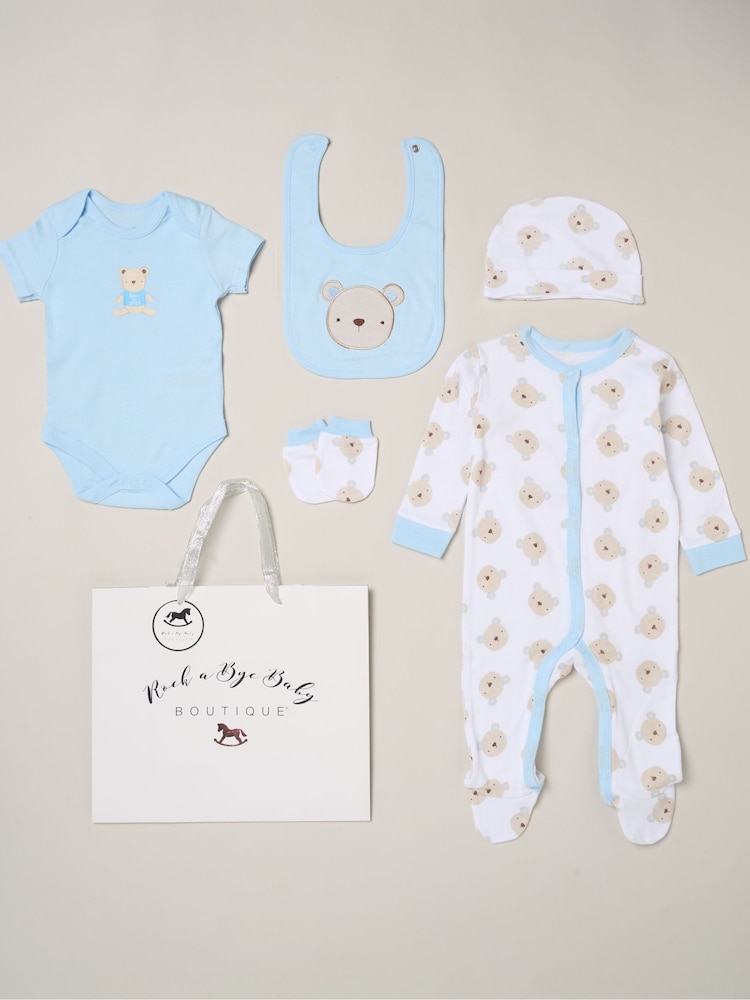 Rock-A-Bye Baby Boutique Blue - Bear Print All-In-One Baby Gift Set 5 Piece - Image 1 of 5