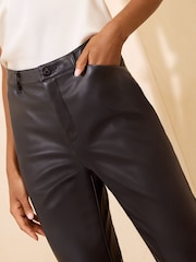Friends Like These Black  Faux Leather PU Straight Leg Trousers - Image 3 of 6