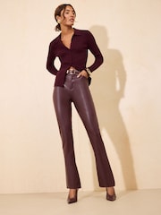 Friends Like These Burgundy Red  Faux Leather PU Straight Leg Trousers - Image 1 of 5