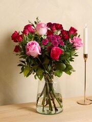 Arena Flowers Queen Of Hearts Valentine's Mixed Pink Roses Fresh Flower Bouquet - Image 1 of 4