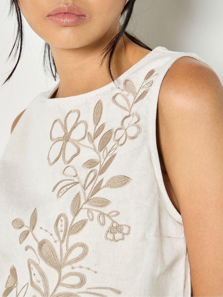 Apricot Natural Floral Embroidered Denim Top - Image 3 of 3